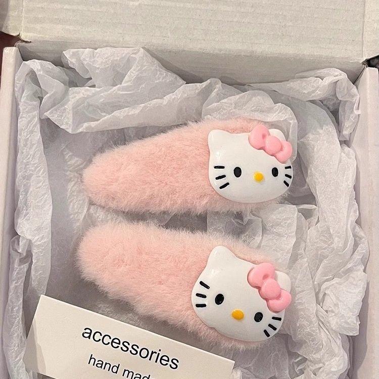 卡通粉色毛绒猫咪发夹