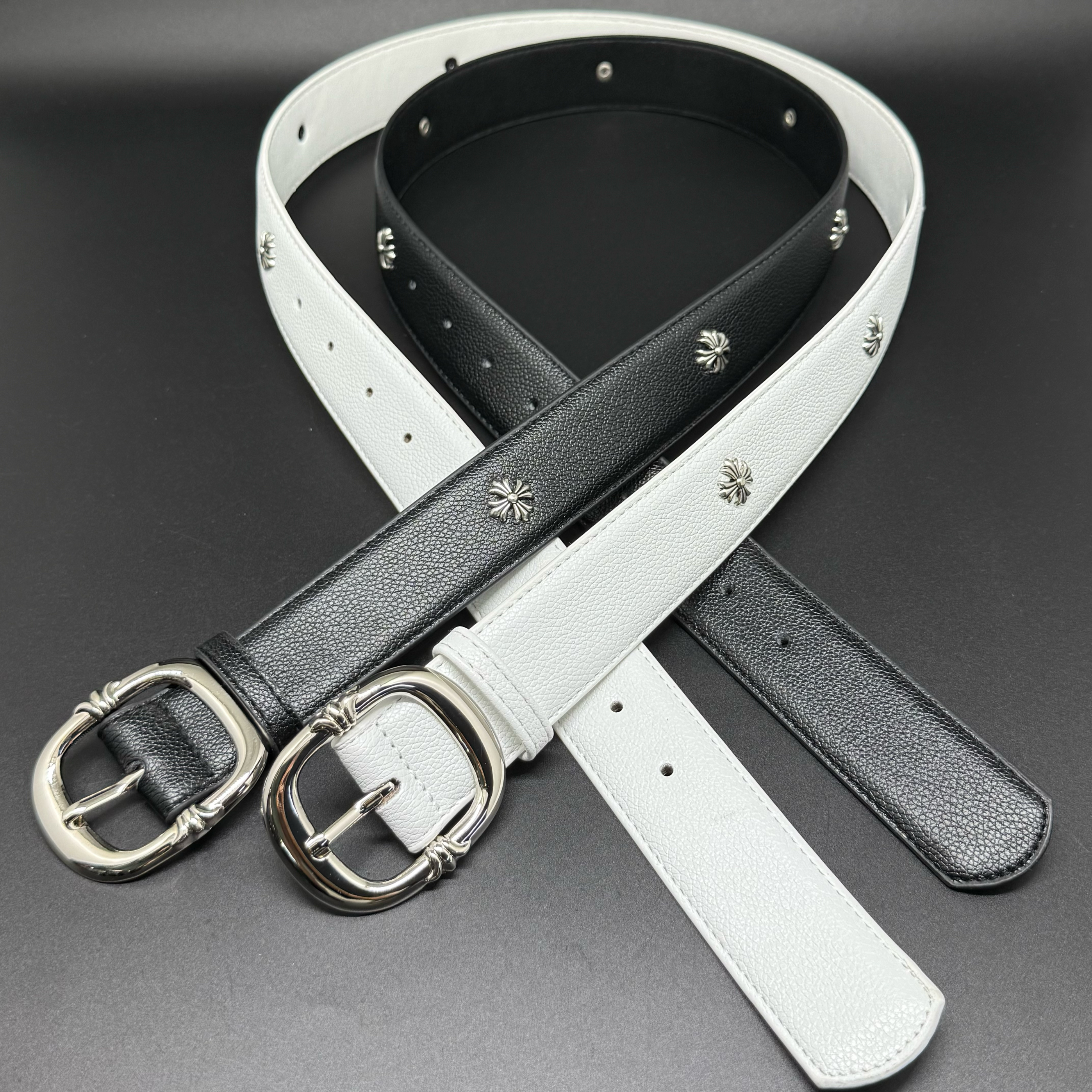 克罗CH圆钉十字架腰带男女款潮流时尚皮带高街欧美嘻哈牛仔裤带