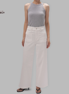 MJY高腰直筒裤女款纯棉进口面料 亲肤透气排湿好白色休闲牛仔裤