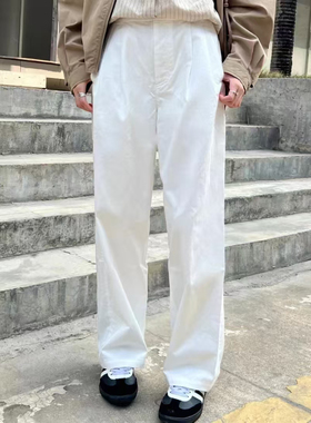 MJY高端女装进口面料2025新款高腰显瘦简约休闲百搭阔腿白色长裤