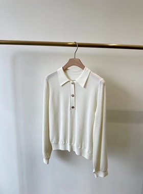 MJY高端女装  CD风格春季新款翻领POLO白色长袖小衫女复古时尚