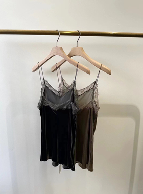 MJY高端女装  法式蕾丝真丝丝绒吊带背心