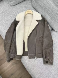 冬新款小美丽奴羔羊皮进口羊皮毛一体外套女短款机车真皮夹克上衣