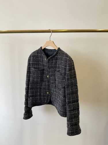 MJY高端女装冬季新款法式名媛风粗花呢小香鹅绒服短外套女