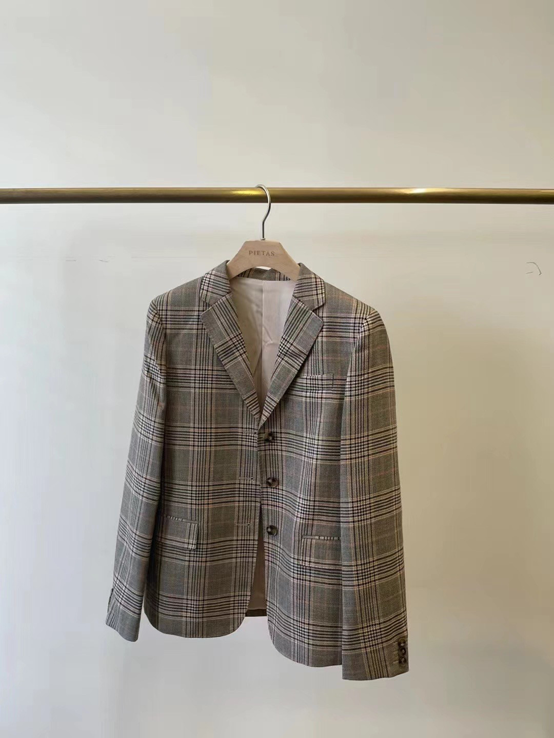 MJY高端女装春秋装新品定制面料羊毛格子复古休闲西装女百搭外套
