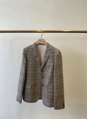 MJY高端女装春秋装新品定制面料羊毛格子复古休闲西装女百搭外套