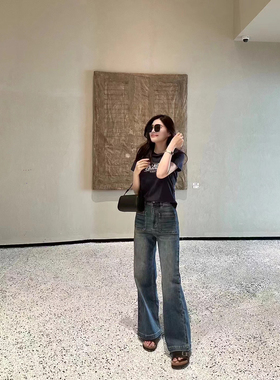 MJY高端女装  春夏新款土耳其进口面料前口袋设计蓝色直筒牛仔裤