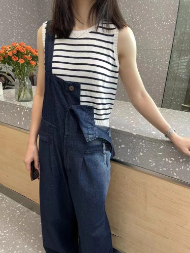 MJY高端女装新款土耳其进口面料美式宽松慵懒渐变色牛仔背带裤女