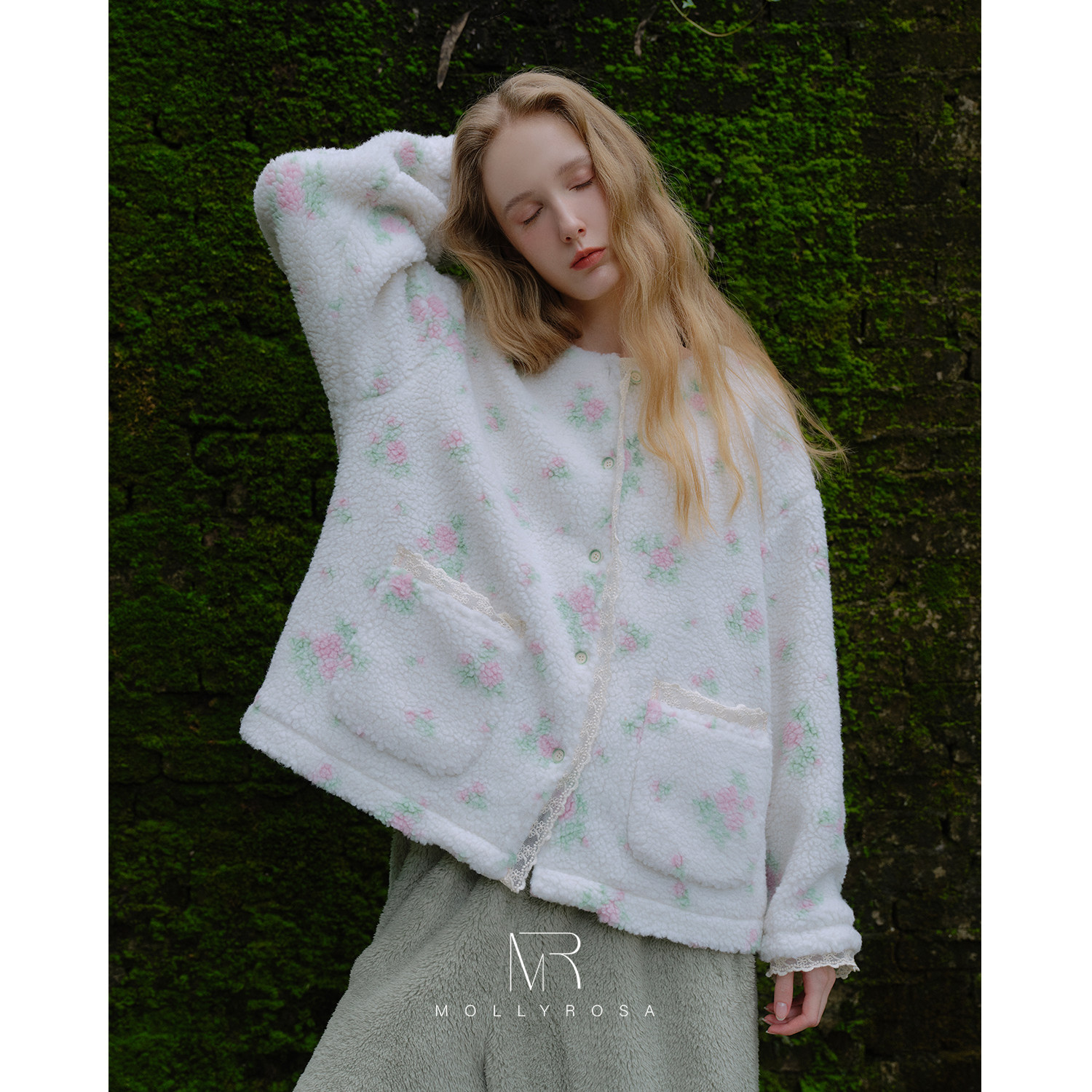 MOLLYROSA绿绮碎花·蕾丝包边加厚绒家居服套装秋冬睡衣26年新款