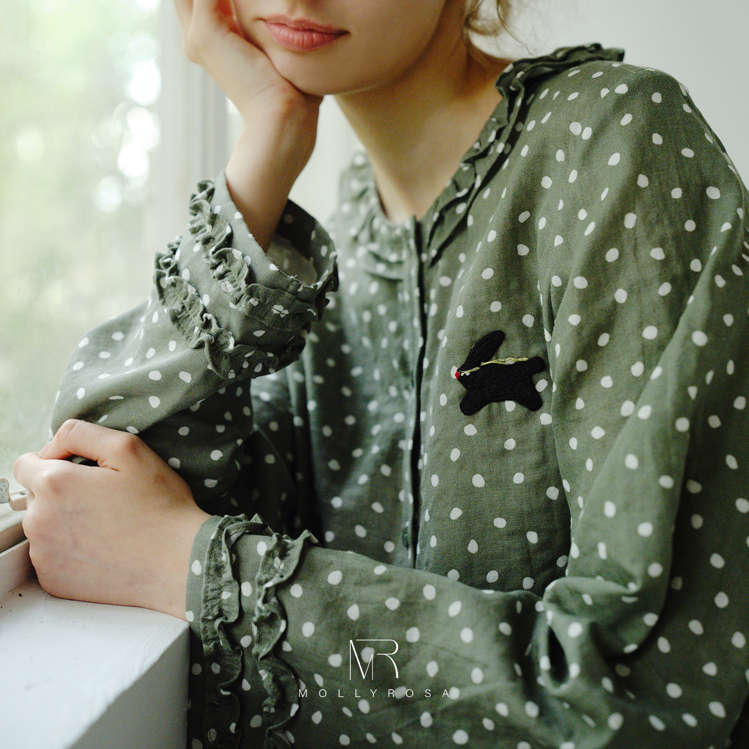 MOLLYROSA星野绿波点.木耳边清新少女复古风睡衣纯棉纱家居服套装