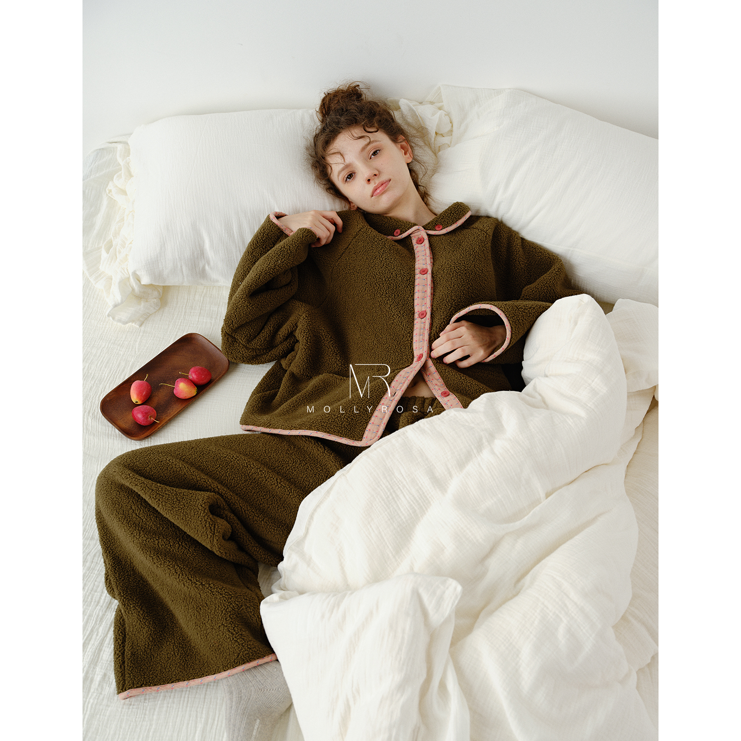 MOLLYROSA苔藓秘境·碎花包边双面绒秋冬加厚家居服套装可外穿女