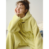 鹅黄奶芙添加羊毛加厚保暖800g毛绒家居服套装 秋冬睡衣可外穿女生