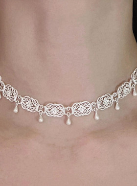 露水庭院系列缠枝水滴吊坠项链女蕾丝choker锁骨链短链