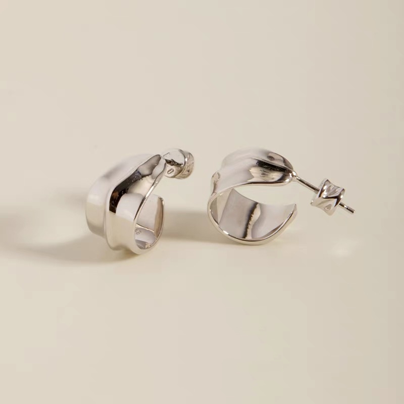 原创落叶弧光耳环女S925银针耳钉