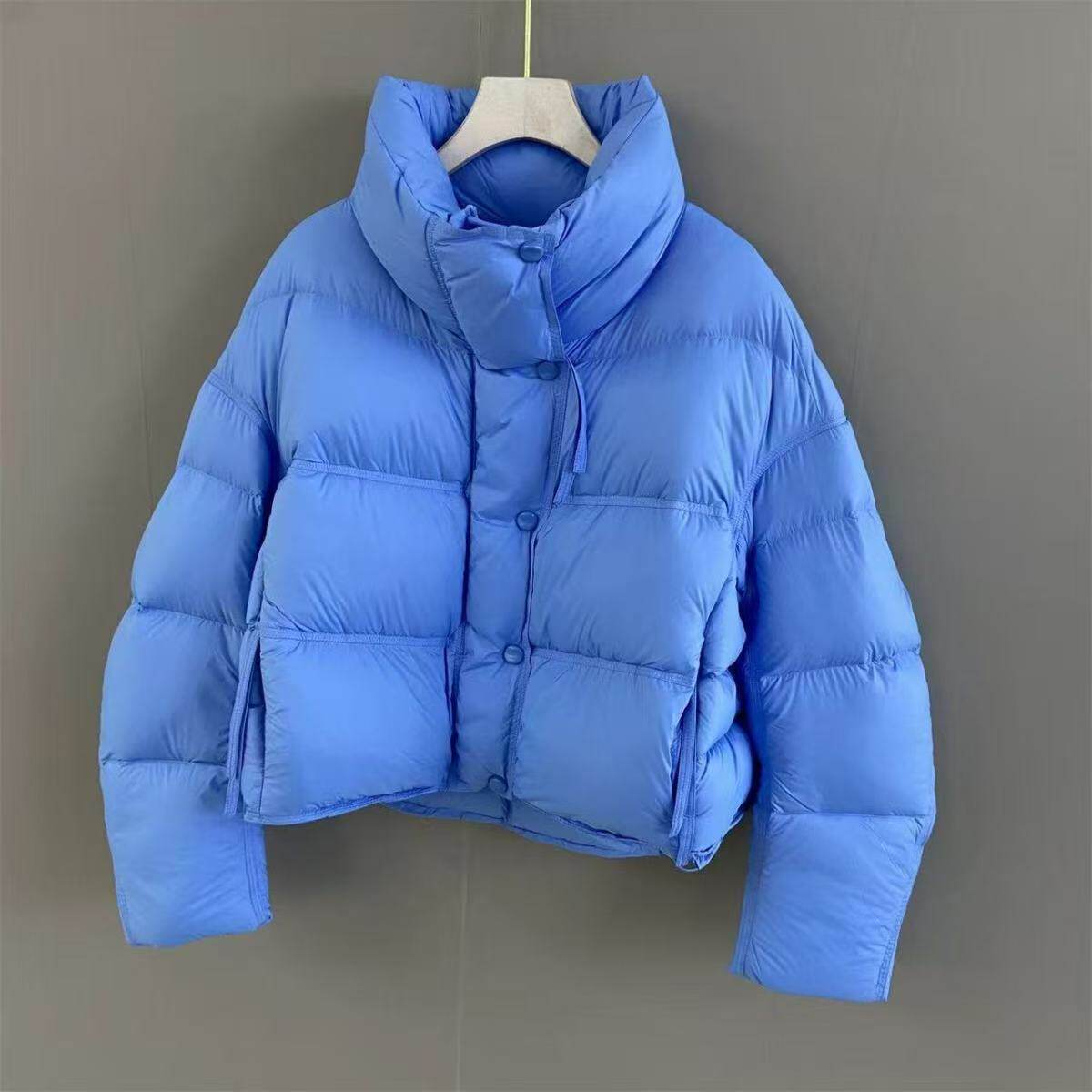 90白鸭绒超厚保暖蓝色羽绒服女