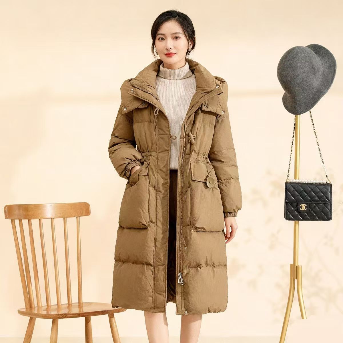 90白鸭绒中长款羽绒服女遮屁股