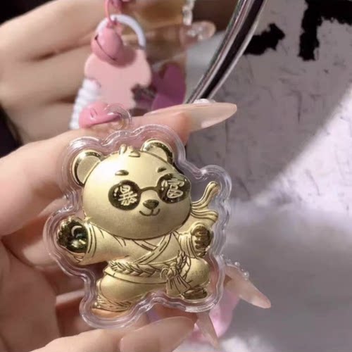 水贝足金999黄金暴富熊猫招财手机链挂绳钥匙扣包包挂件中秋送礼