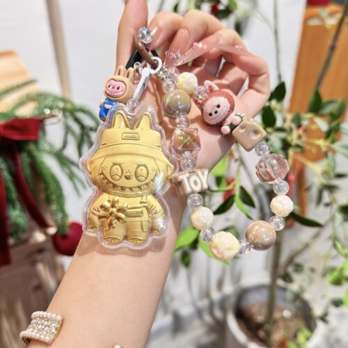 水贝低克重黄金拉布布哈喽kt招财猫手机链钥匙扣包包挂件送礼