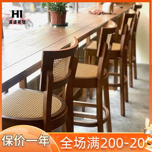藤编吧台椅家用法式高脚凳椅子现代简约高凳子吧椅轻奢日式酒吧椅