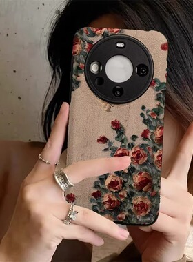 油画玫瑰适用华为mate80pro手机壳新款复古magic7小羊皮50防摔40E艺术女nova12/11保护套pura80高级感荣耀100