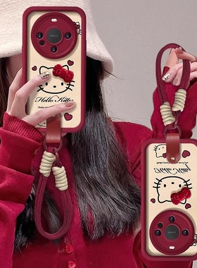 蝴蝶结KT猫适用华为mate80pro手机壳红色mate60保护套pura70pro+带挂绳mt50新年款m40e防摔全包p30本命年女神