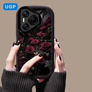 高级mate60清冷感黑色30女款 刺绣玫瑰花适用华为pura80pro 手机壳5040复古ins风p70硅胶全包p60防摔ultra爆款