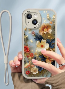 夏艳荷姿适用苹果15promax手机壳新款14pro保护套复古高级16小羊皮13pro小众11/12pro全包防摔15plus时尚女