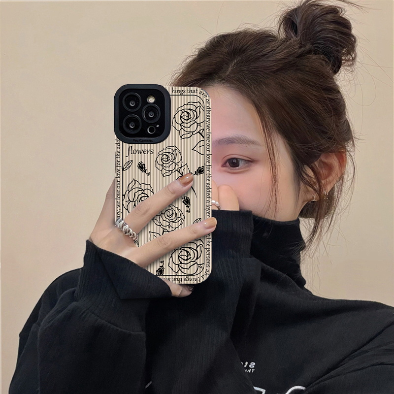 适用苹果皮纹限量版潮牌玫瑰印花