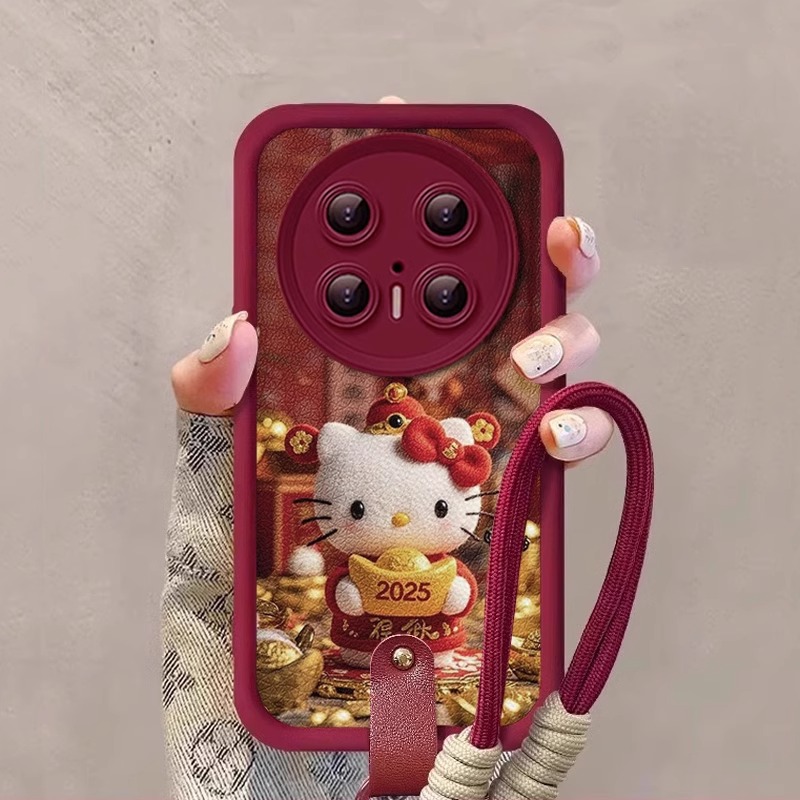 适用华为mate小羊皮手绳猫咪