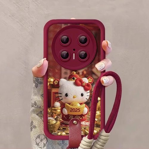 适用华为mate小羊皮手绳猫咪