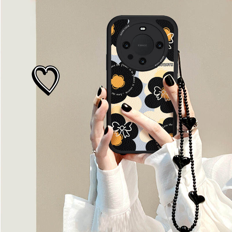 英文黑花适用华为mate60pro+手机壳新款女pura70国风小羊皮40轻奢荣耀200挂绳100复古高级50防摔30套nova1211,3C数码配件,手机保护套/壳,淘宝优惠券,粉丝福利购,淘宝优惠卷