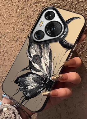 适用华为pura70Ultra手机壳复古蝴蝶p60pro油画高级感mate504030小众不撞壳nova1211109时尚创意艺术春夏新款