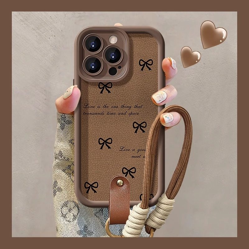 黑色蝴蝶结适用苹果17promax手机壳iPhone16pro保护套复古15/14p咖色小羊皮13美拉德11腕带挂绳12秋冬防摔女,3C数码配件,手机保护套/壳,淘宝优惠券,粉丝福利购,淘宝优惠卷