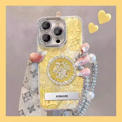 适用苹果16羽纱发财闪粉镜头膜