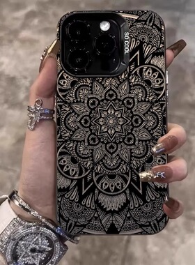 复古图腾适用苹果16promax手机壳小众民族iphone15por磨砂彩银14暗黑13pro防摔12新款ins风11时尚高级保护套