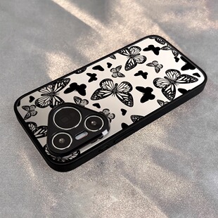 适用华为pura70proultra手机壳新款镜面黑蝴蝶全包p30/40创意高级p50白光网红P60art男女防摔P70pro软