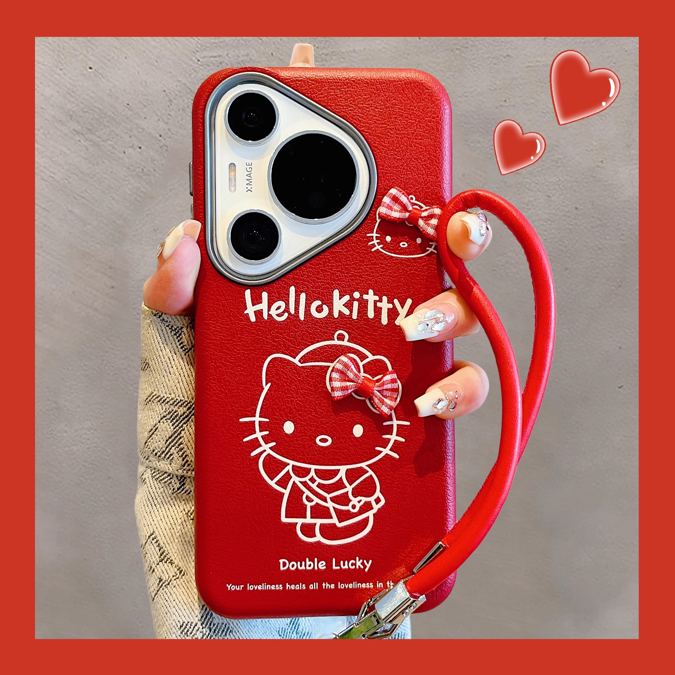 适用华为pura皮纹手绳立体蝴蝶结