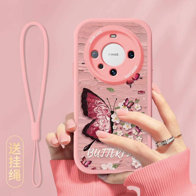 适用华为羊皮油画花朵小清新女款