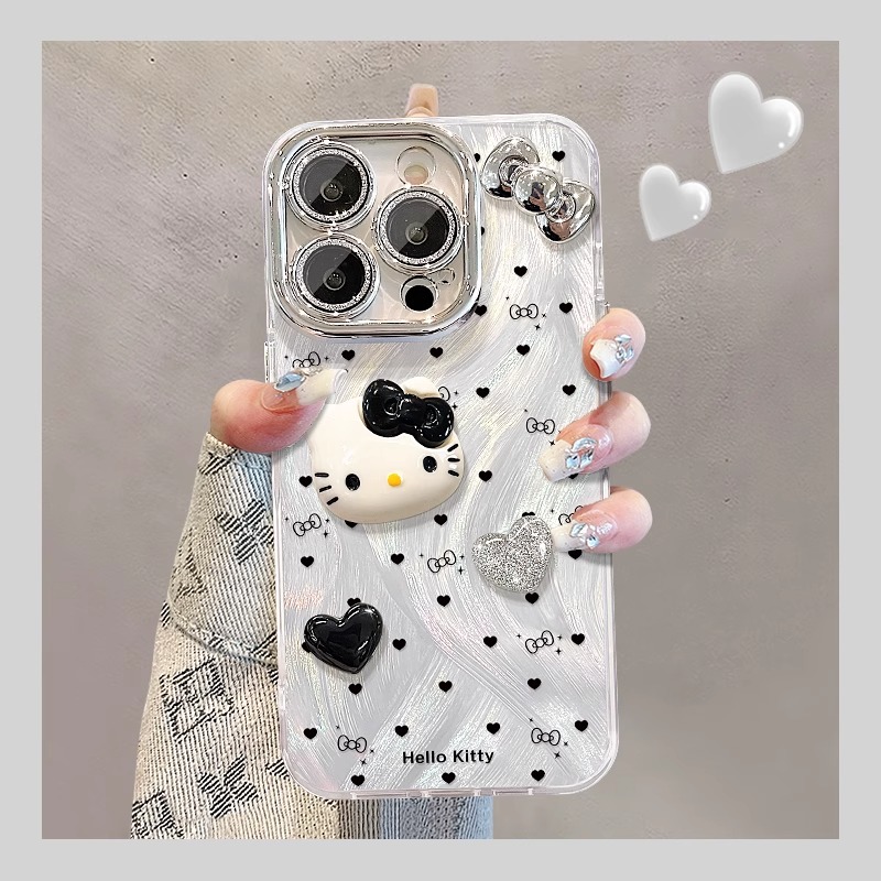 适用苹果硅胶立体爱心kt猫蝴蝶结