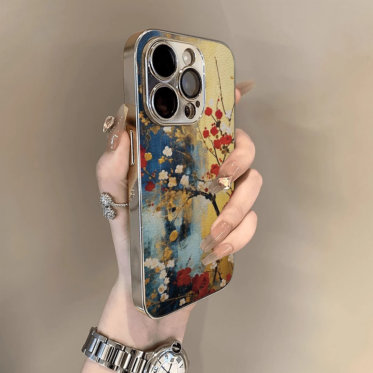 适用华为mate电镀油画梅花图