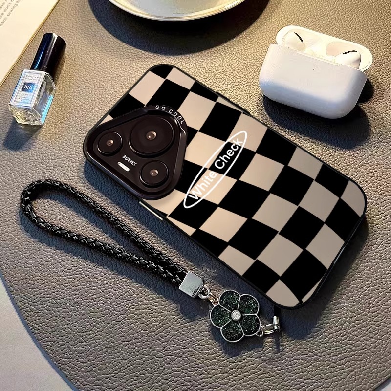 适用华为pura彩银扭曲格子带挂绳