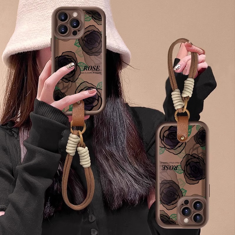 适用苹果苹果16pro小羊皮玫瑰花