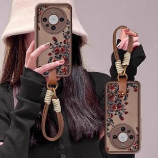 女mate60保护套高级感mate50带挂绳mt40复古30轻奢全包防摔硅胶软壳por 油画玫瑰适用华为mate70pro手机壳新款