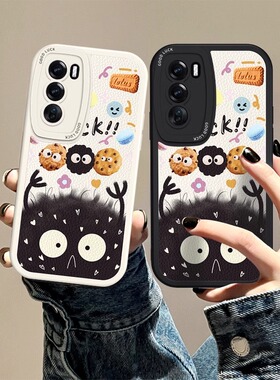 适用OPPOReno13pro手机壳饼干煤球Reno11Pro新款小羊皮高级感12镜头全包10保护套8女创意9pro+软硅胶曲屏防摔