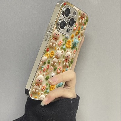 适用苹果电镀毛线小熊