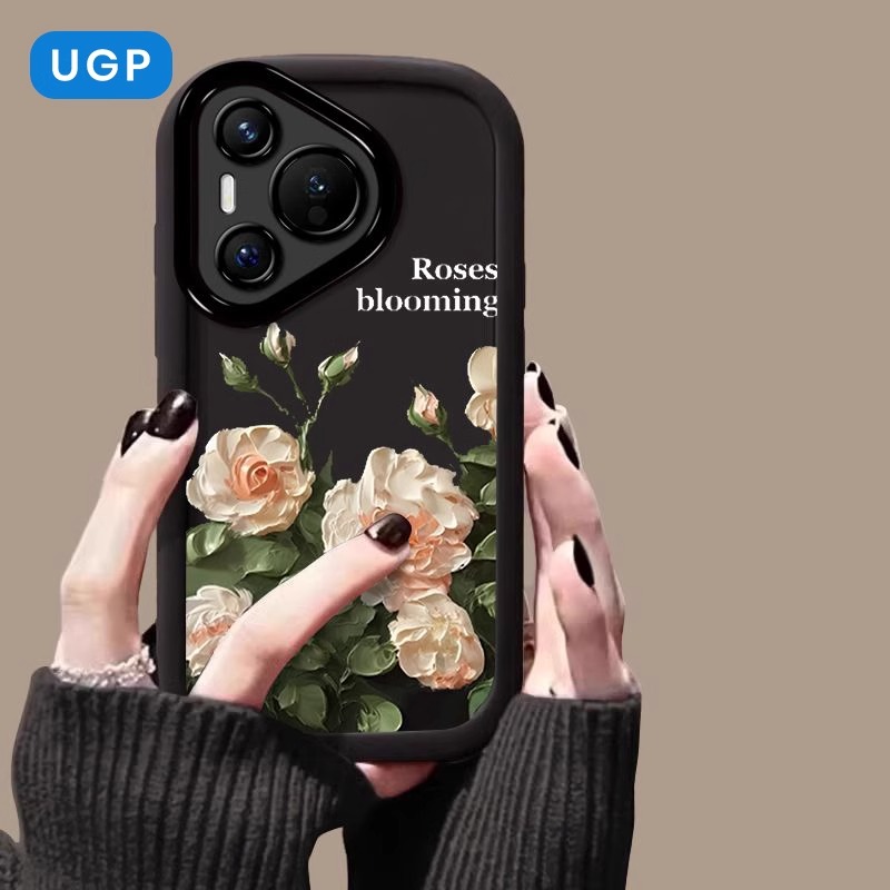 适用华为硅胶泡芙壳油画花朵全包