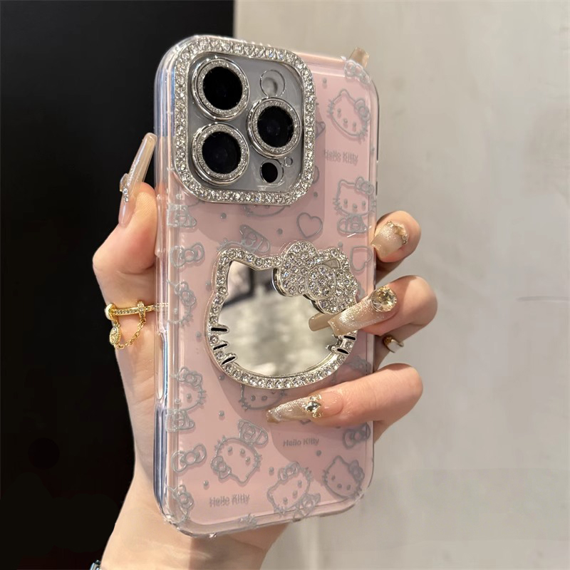 适用苹果硅胶闪钻kt猫镜子