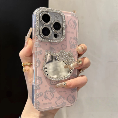 适用苹果硅胶闪钻kt猫镜子