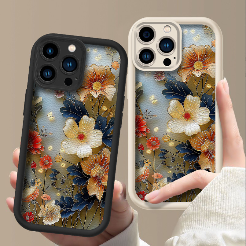 碟飞花开适用苹果16promax手机壳新款iPhone15天眼阶梯小羊皮14全包时尚13创意女12高级感11防摔8保护套