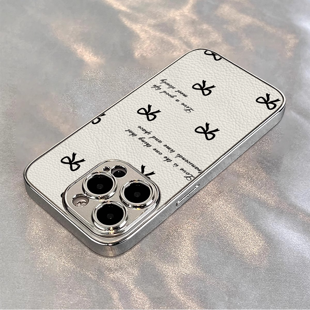 适用苹果电镀白底黑蝴蝶结